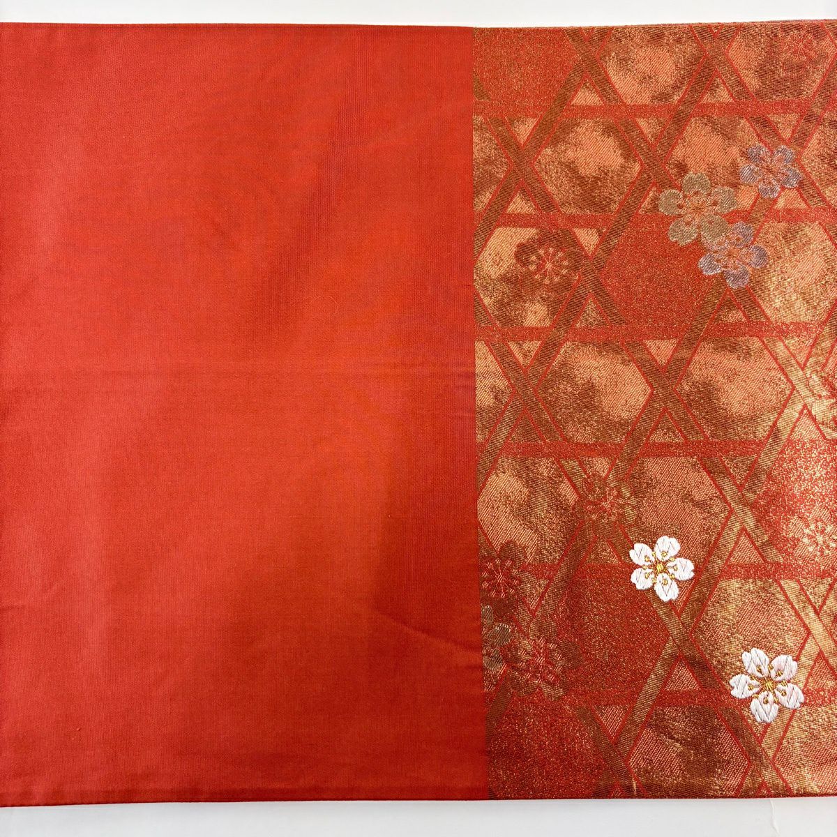 【美品】 袋帶 秀品級 梅花 波 金銀彩 金金箔 鮭粉色 大鼓圖案 純蠶絲