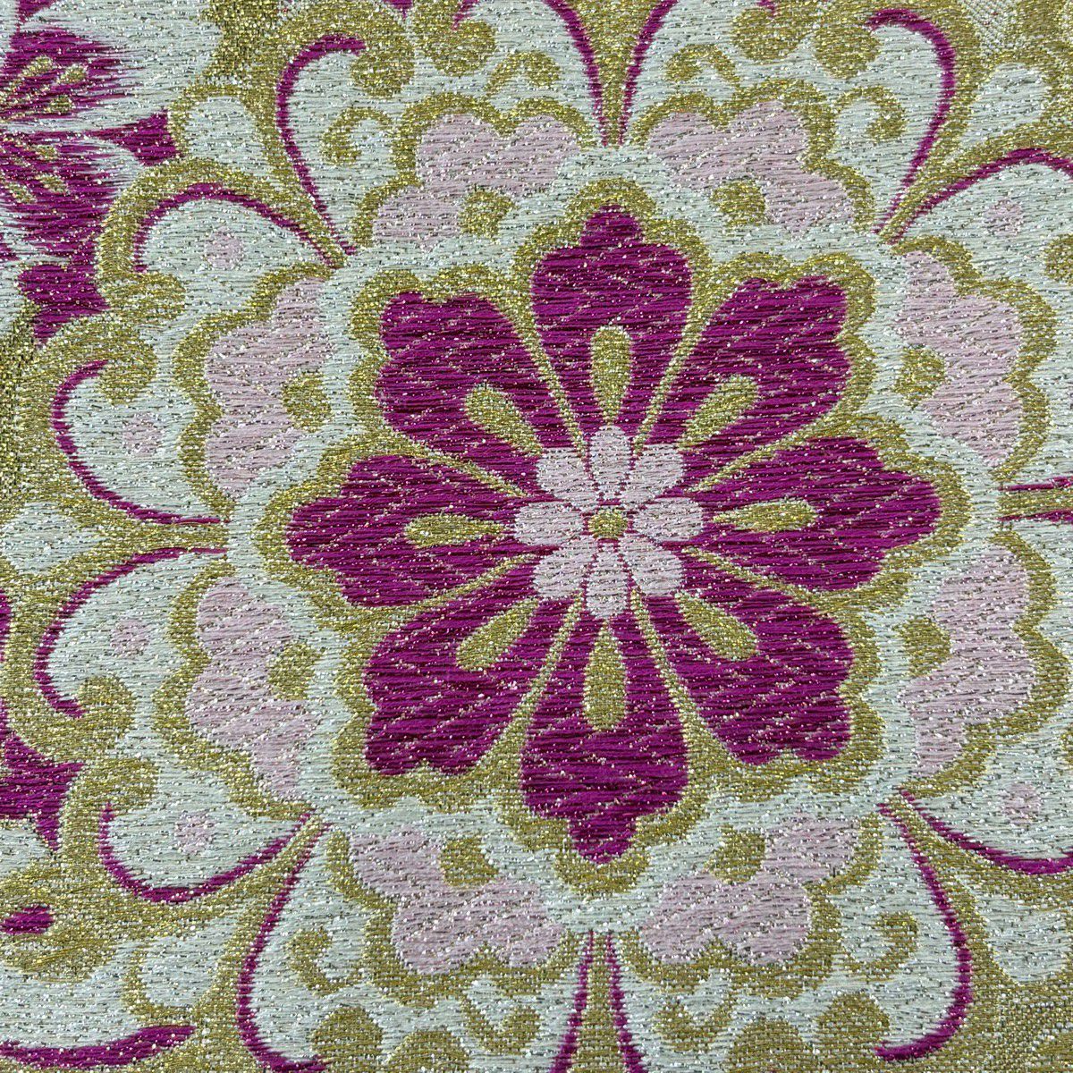 【美品】 袋帶 秀品級 華紋 櫻花 金絲 金金箔 金色 六通 純蠶絲