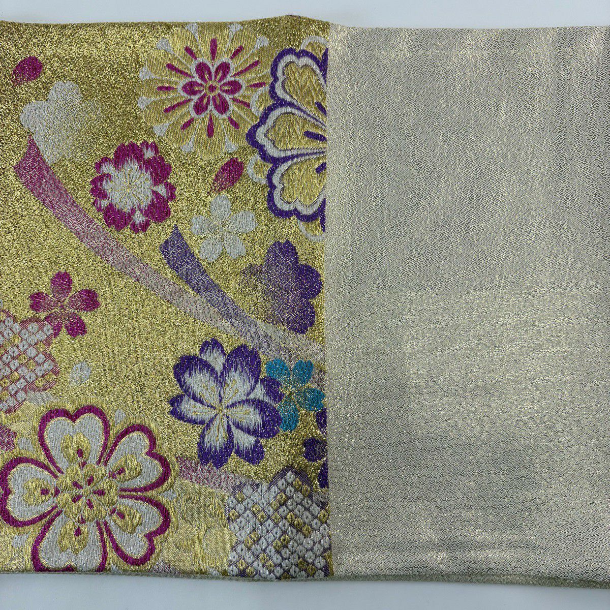 【美品】 袋帶 秀品級 華紋 櫻花 金絲 金金箔 金色 六通 純蠶絲