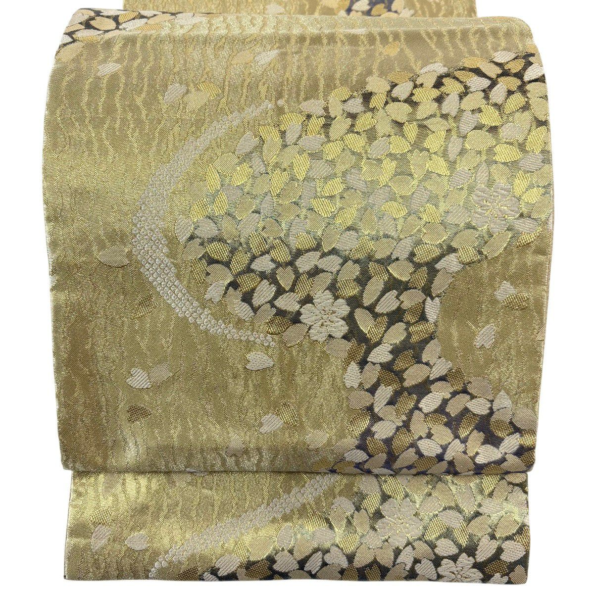 【美品】 袋帶 秀品級 櫻花花瓣 金絲 金金箔 金色 六通 純蠶絲