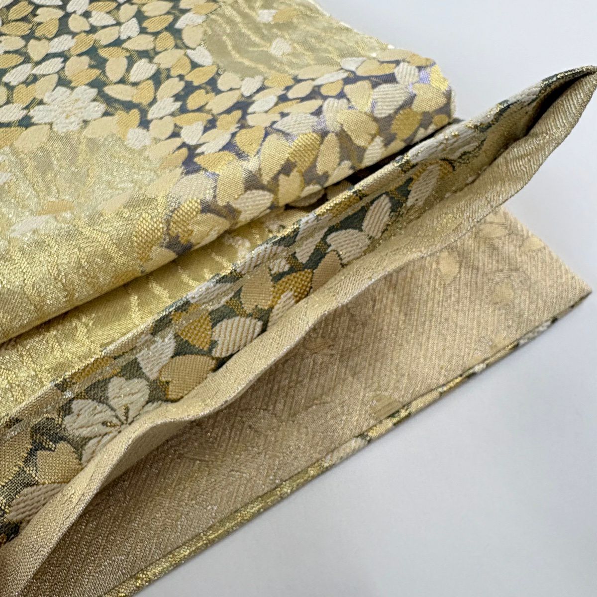 【美品】 袋帶 秀品級 櫻花花瓣 金絲 金金箔 金色 六通 純蠶絲