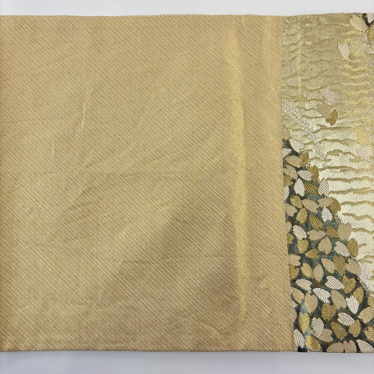 【美品】 袋帶 秀品級 櫻花花瓣 金絲 金金箔 金色 六通 純蠶絲