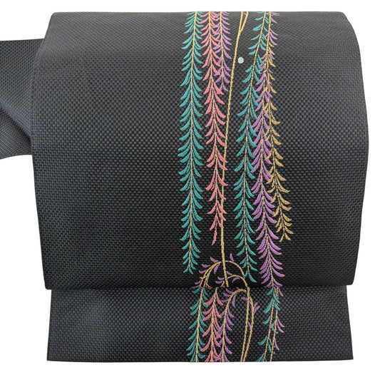 【美品】名古屋帶 秀品級 柳 露 金糸 深藍 純蠶絲