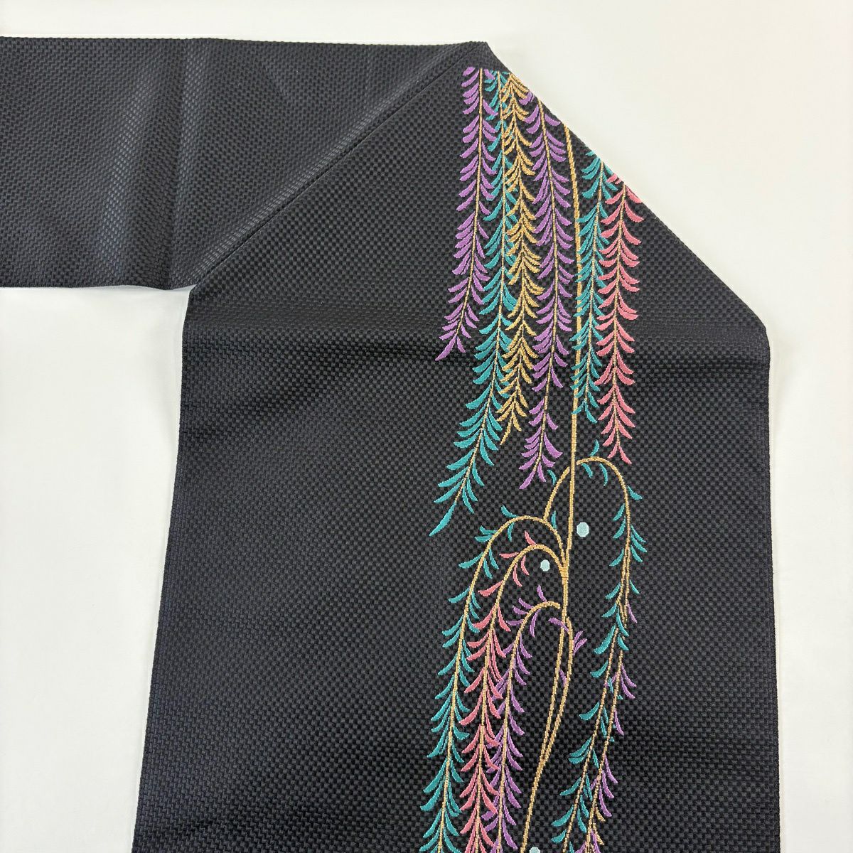 【美品】名古屋帶 秀品級 柳 露 金糸 深藍 純蠶絲