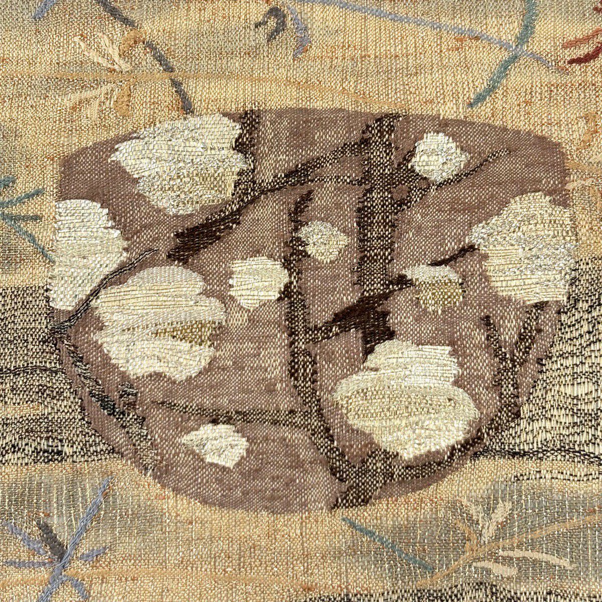 【美品】 袋帶 秀品級 枝梅花 枝葉 金絲 金金箔 茶 純蠶絲