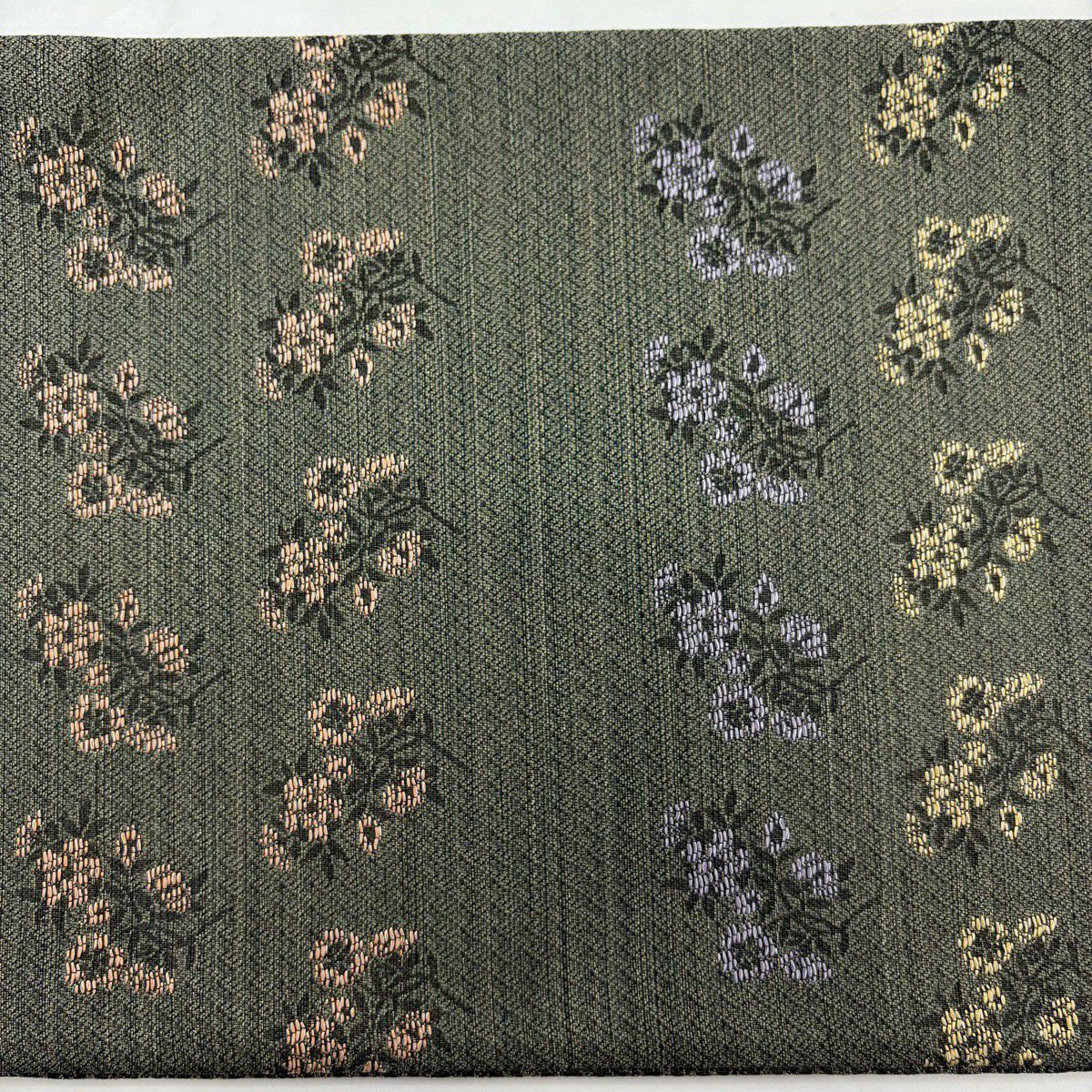【美品】 袋帶 秀品級 松樹皮菱 花菱 灰茶 全通 純蠶絲