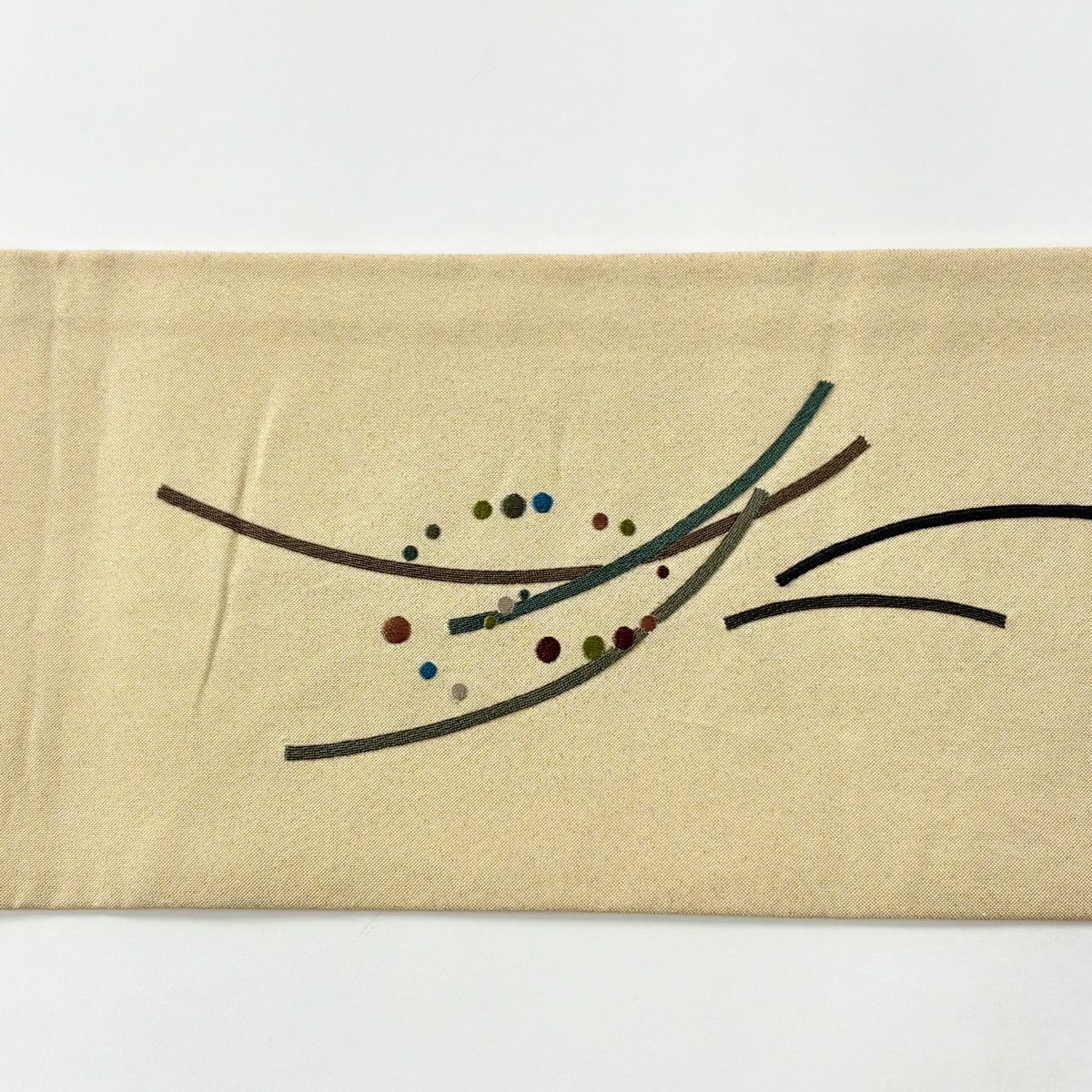【美品】 名古屋帶 秀品級 幾何圖案 金金箔 漸層 米色 純蠶絲