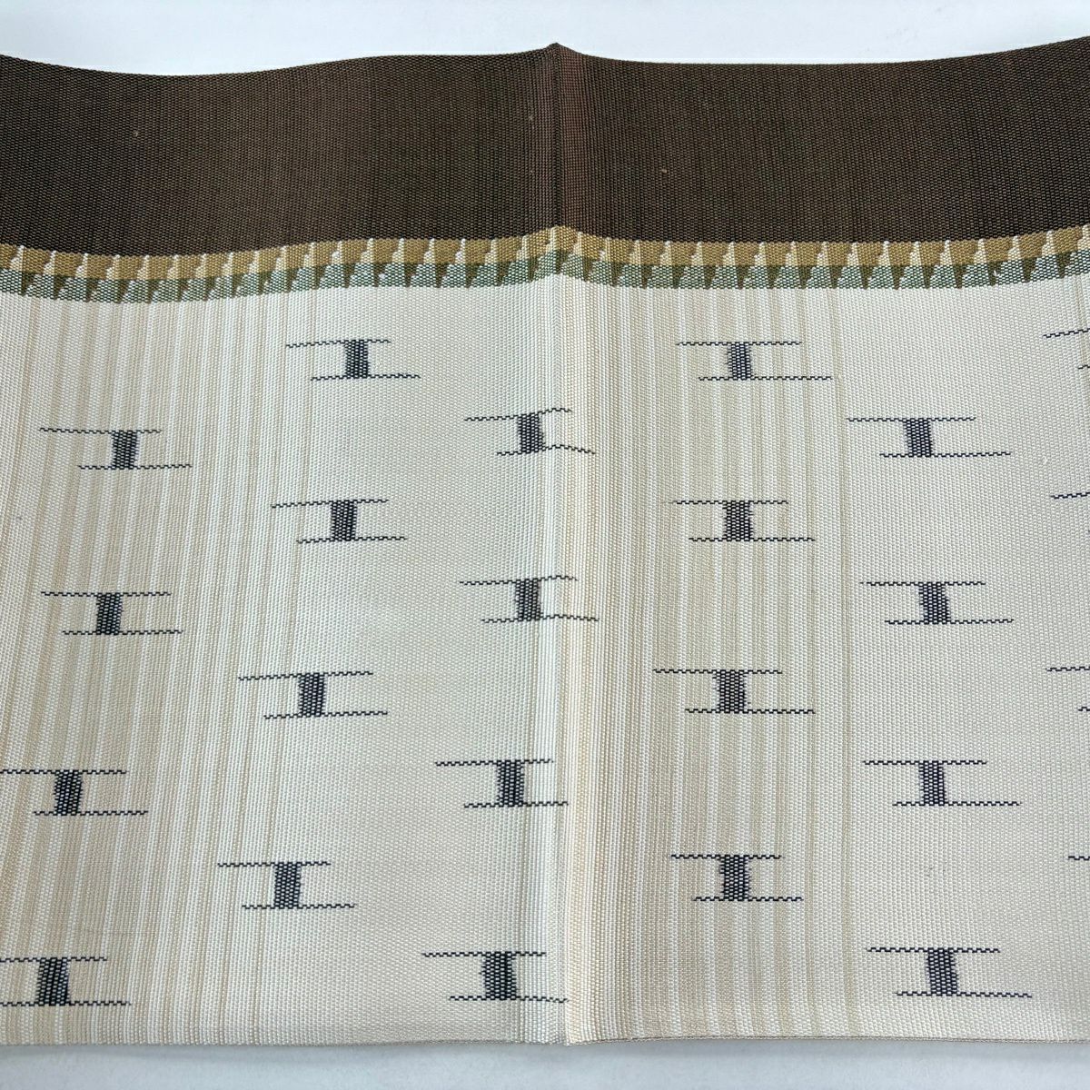【美品】 袋帶 秀品級 幾何學 奶油 六通 純蠶絲