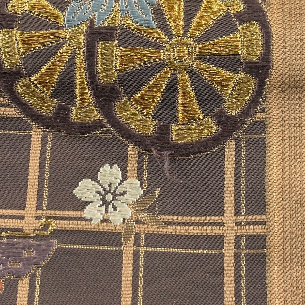 袋帶 秀品級 附落款 中村兒太郎 花車 蝴蝶 金絲 金金箔 茶 六通 純蠶絲