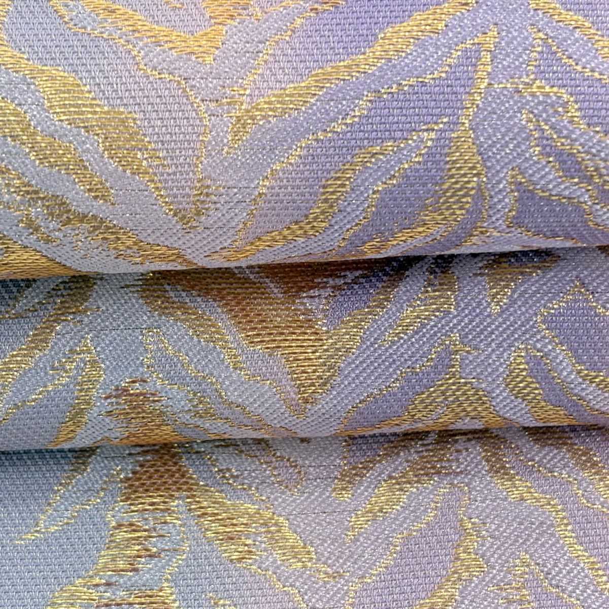 【美品】 袋帶 秀品級 幾何學圖案 漸變圖案 金金箔 紫色 全通 純蠶絲