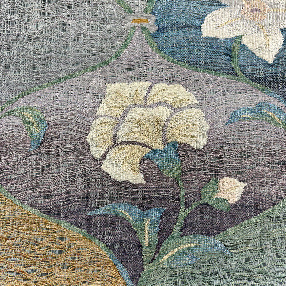 袋帶 優品級 草花紋紋 金絲 拉麵絲 青綠色 大鼓圖案 純蠶絲