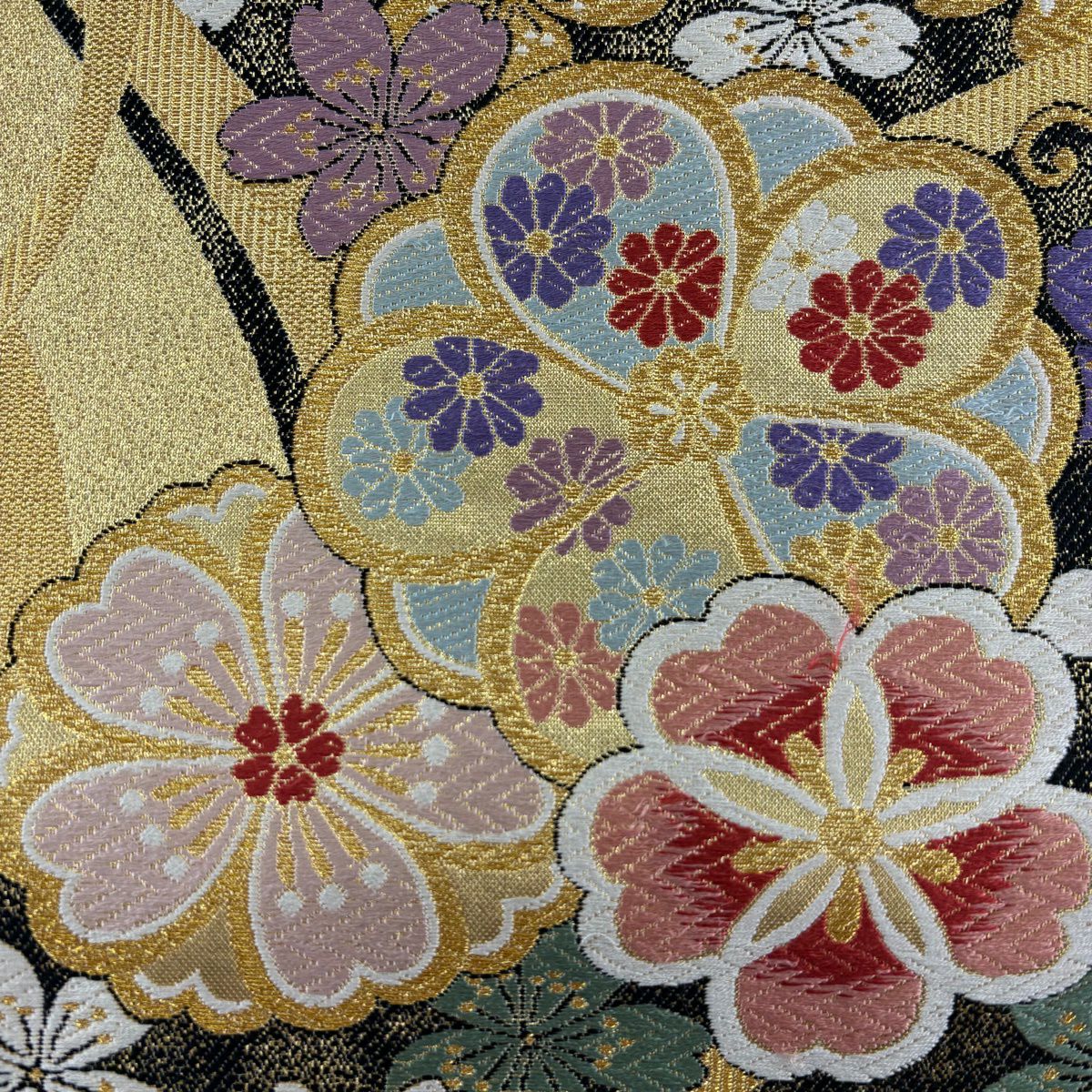 【美品】 袋帶 優品級 櫻花 菊花花 金絲 金金箔 金色 六通 純蠶絲