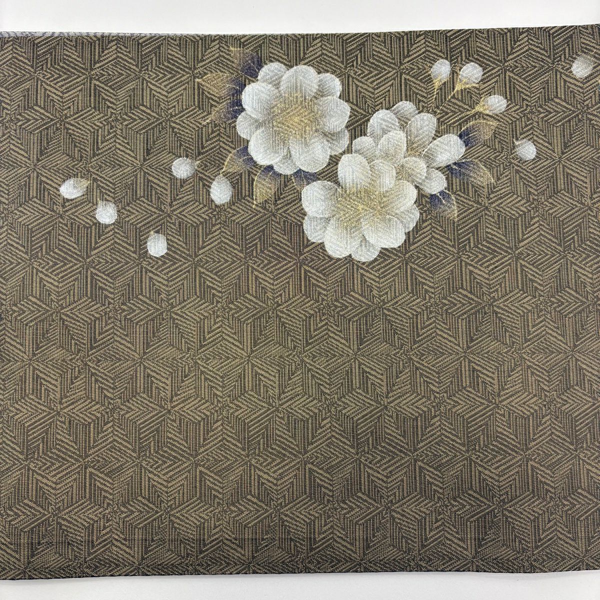 【美品】 袋帶 秀品級 草花紋紋 月 金銀彩 茶 純蠶絲