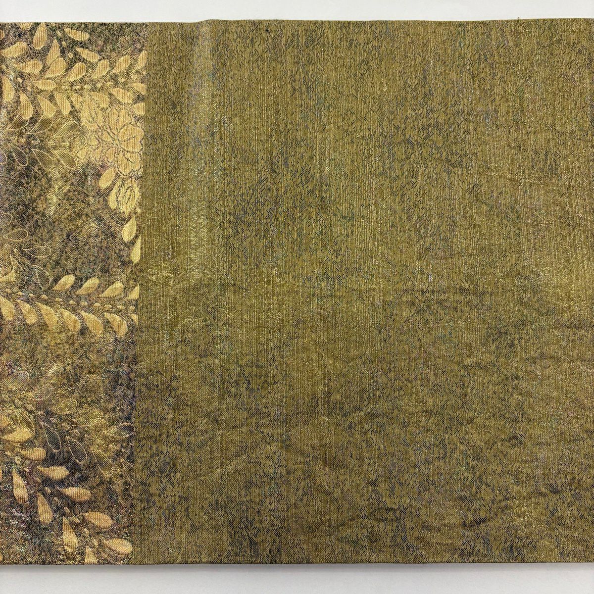 【美品】 袋帶 秀品級 草花紋紋 金金箔 金線 金色 大鼓圖案 純蠶絲