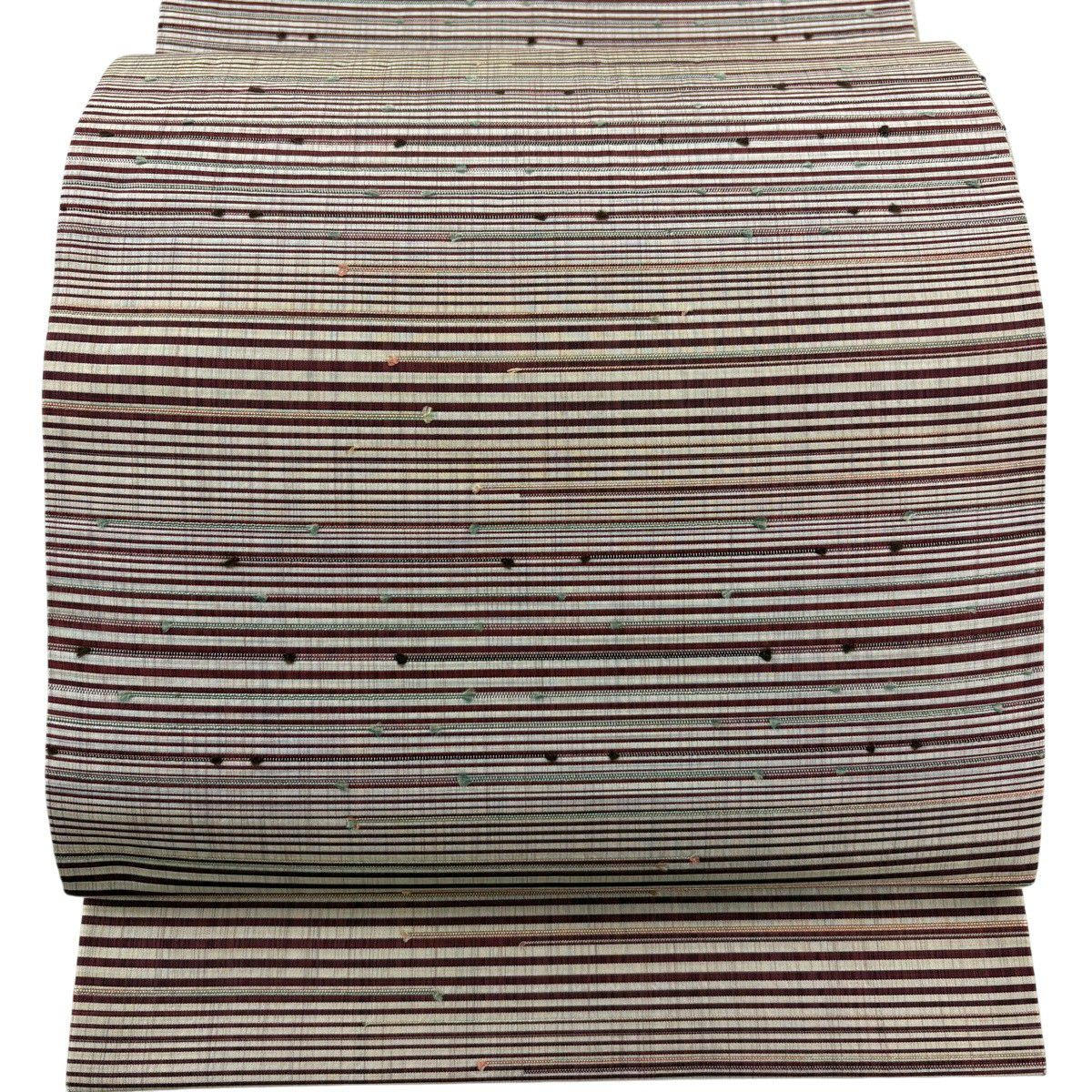 【美品】 袋帶 秀品級 縞 茶紫 六通 純蠶絲