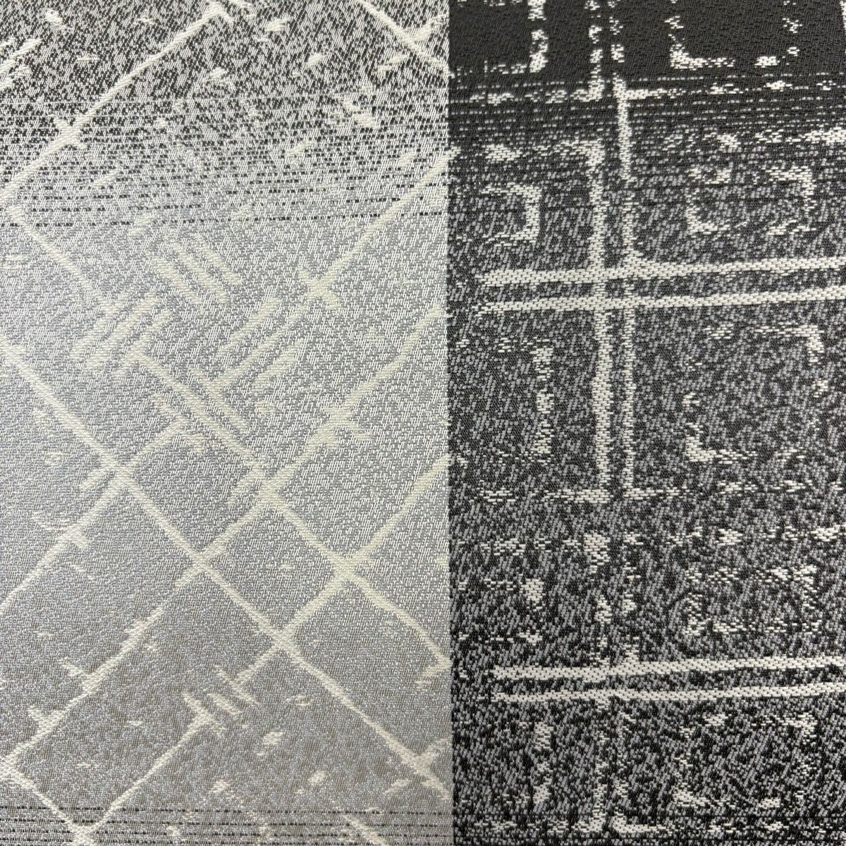 【美品】 袋帶 名品級 格子 灰色 六通 純蠶絲