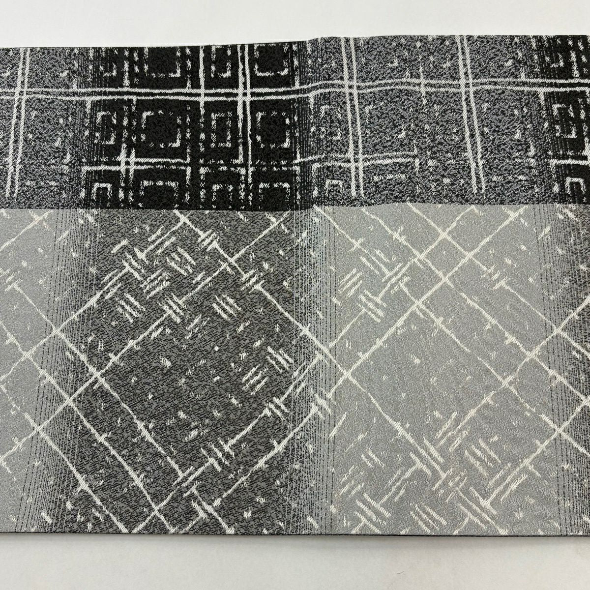 【美品】 袋帶 名品級 格子 灰色 六通 純蠶絲