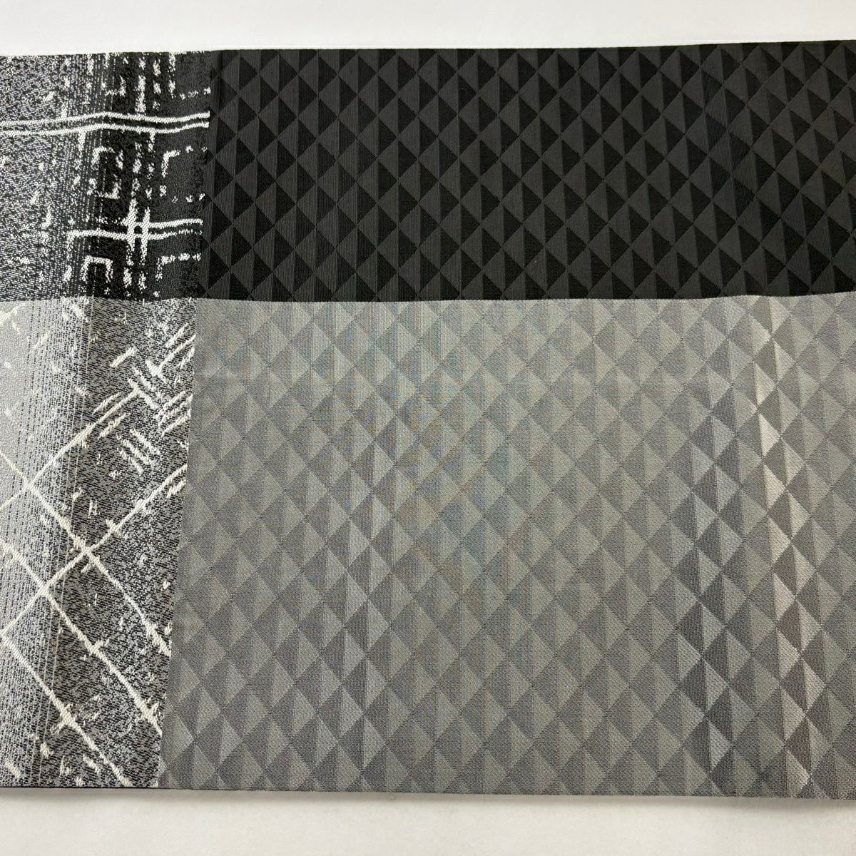 【美品】 袋帶 名品級 格子 灰色 六通 純蠶絲