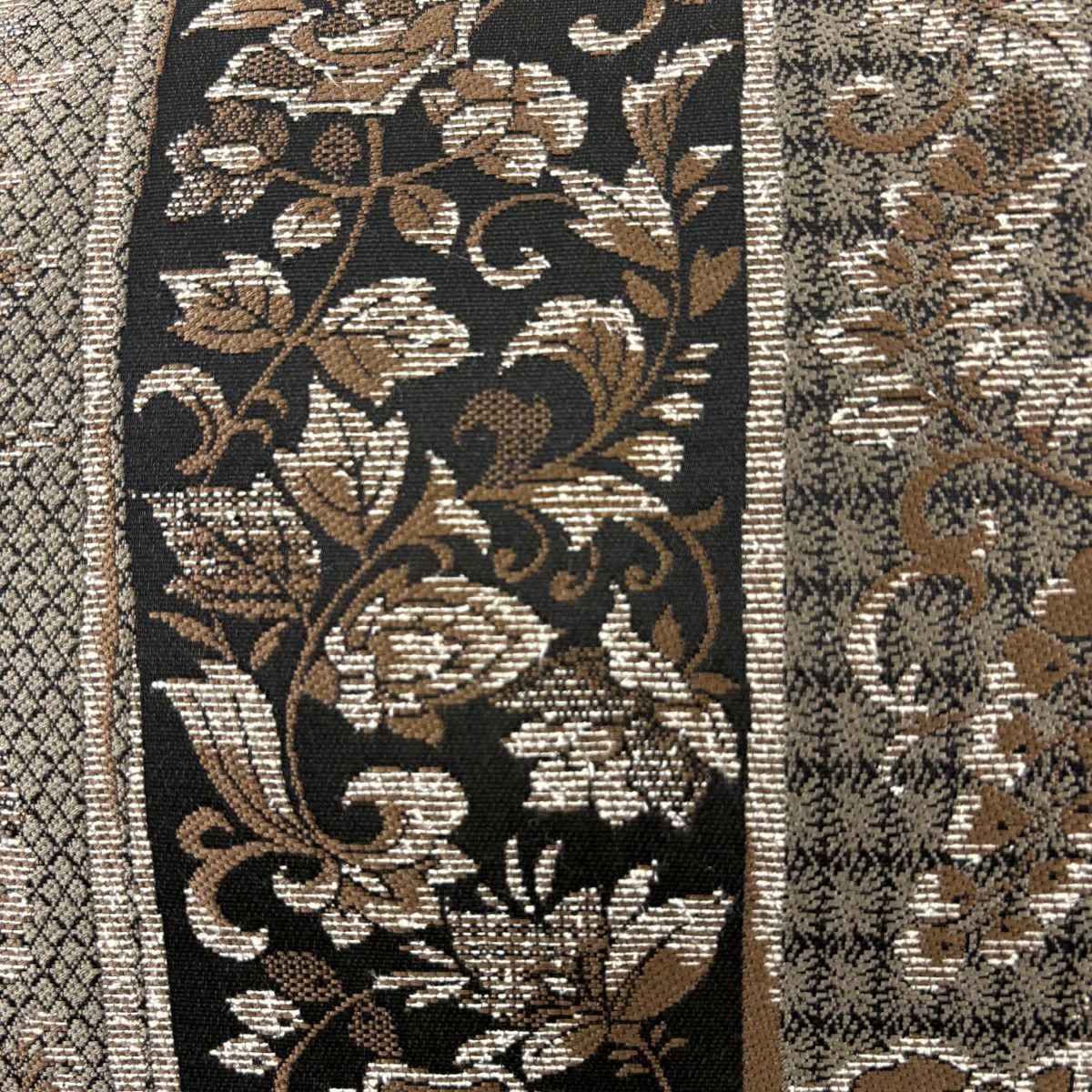 【美品】 袋帶 名品級 花唐草紋 茶 六通 純蠶絲
