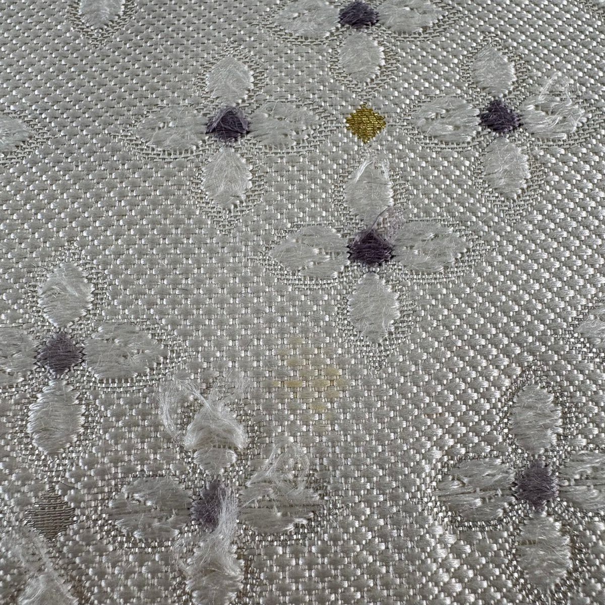 名古屋帶 名品級 花 金金箔 金銀絲 奶油色 純蠶絲