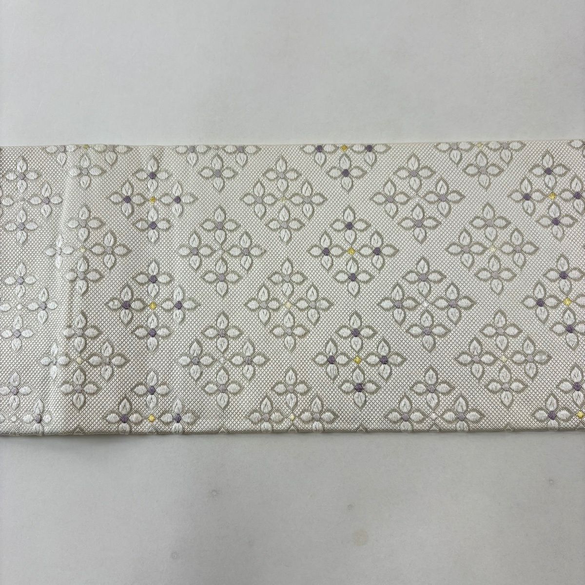 名古屋帶 名品級 花 金金箔 金銀絲 奶油色 純蠶絲