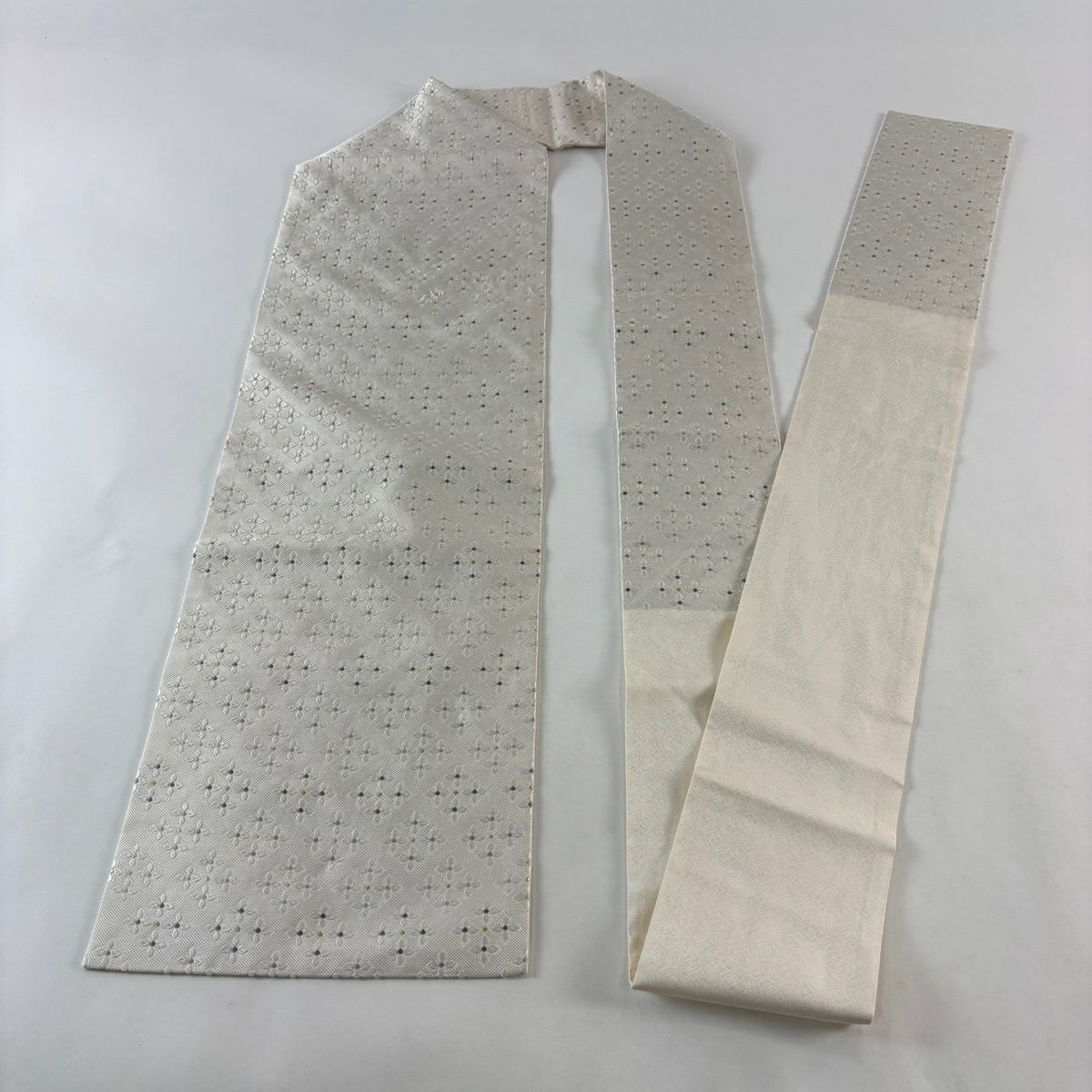 名古屋帶 名品級 花 金金箔 金銀絲 奶油色 純蠶絲