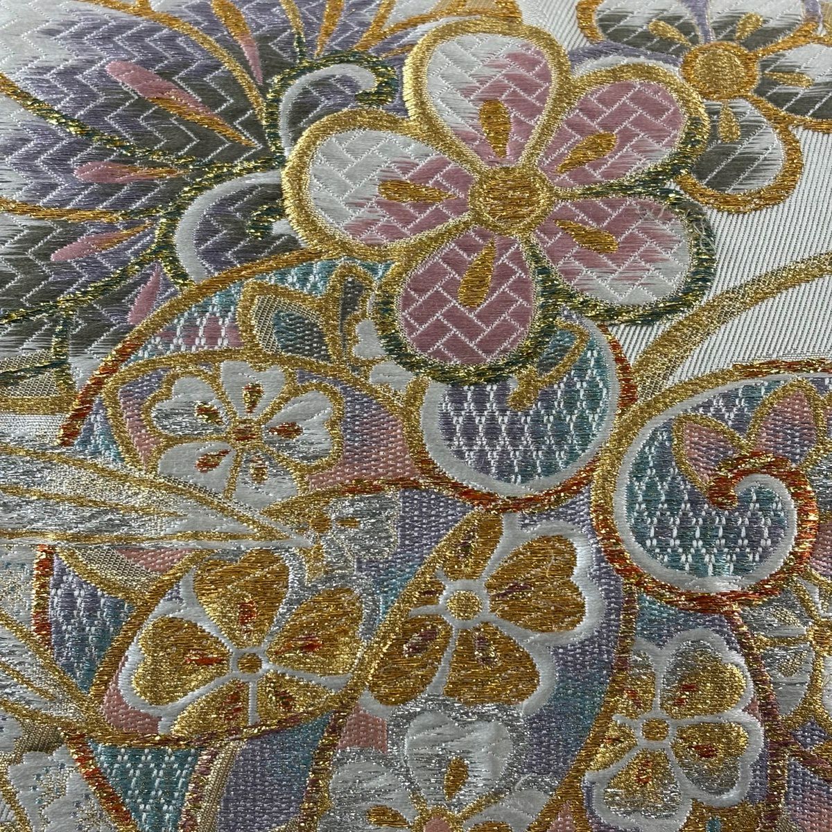 袋帶 秀品級 竹子 葵 金銀彩 金金箔 灰 深藍 六通 純蠶絲