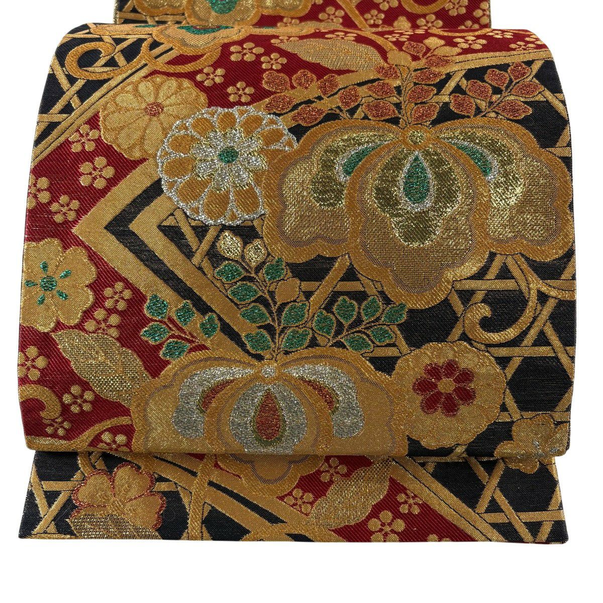 【美品】 袋帶 秀品級 振袖禮服禮服用 桐花 金絲 金金箔 紅 六通 純蠶絲