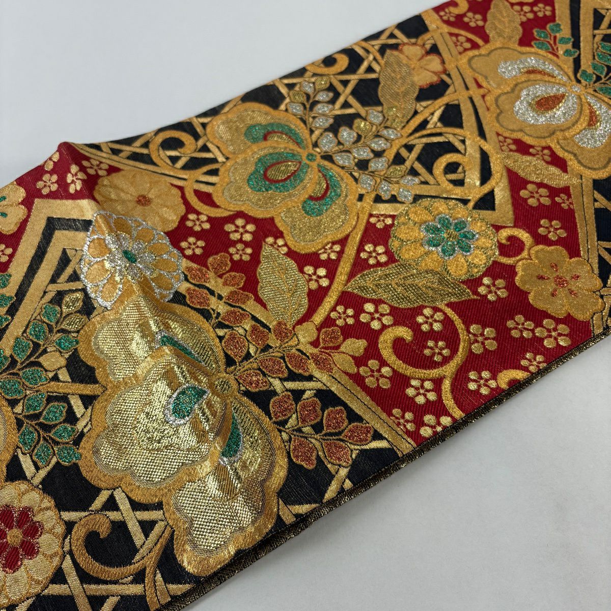 【美品】 袋帶 秀品級 振袖禮服禮服用 桐花 金絲 金金箔 紅 六通 純蠶絲
