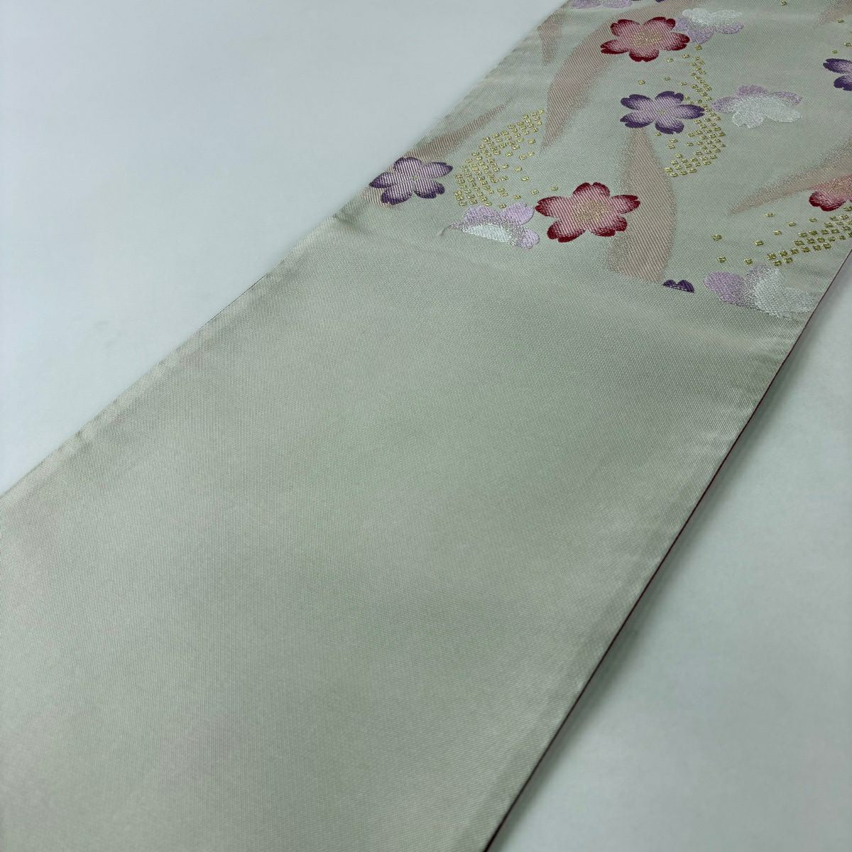 【美品】 袋帶 秀品級 櫻花 幾何學 金絲 米色 六通 純蠶絲