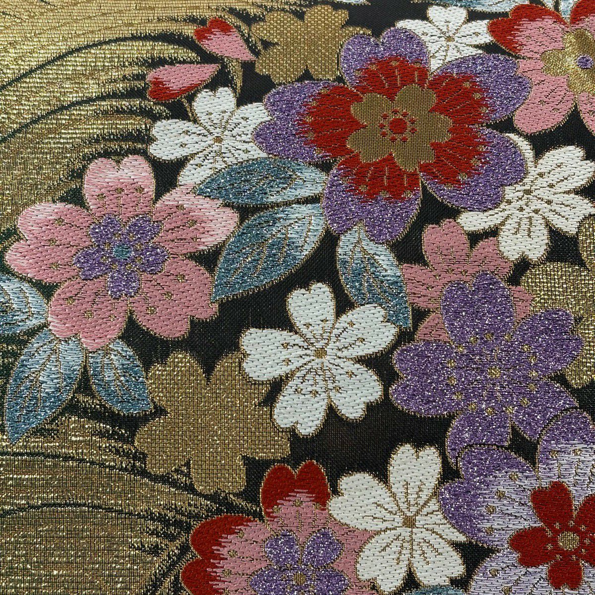 【美品】 袋帶 優品級 振袖禮服禮服用 櫻花 幾何學 金絲 金金箔 金色 六通 純蠶絲
