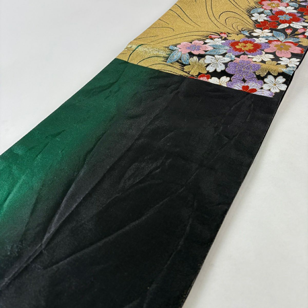 【美品】 袋帶 優品級 振袖禮服禮服用 櫻花 幾何學 金絲 金金箔 金色 六通 純蠶絲