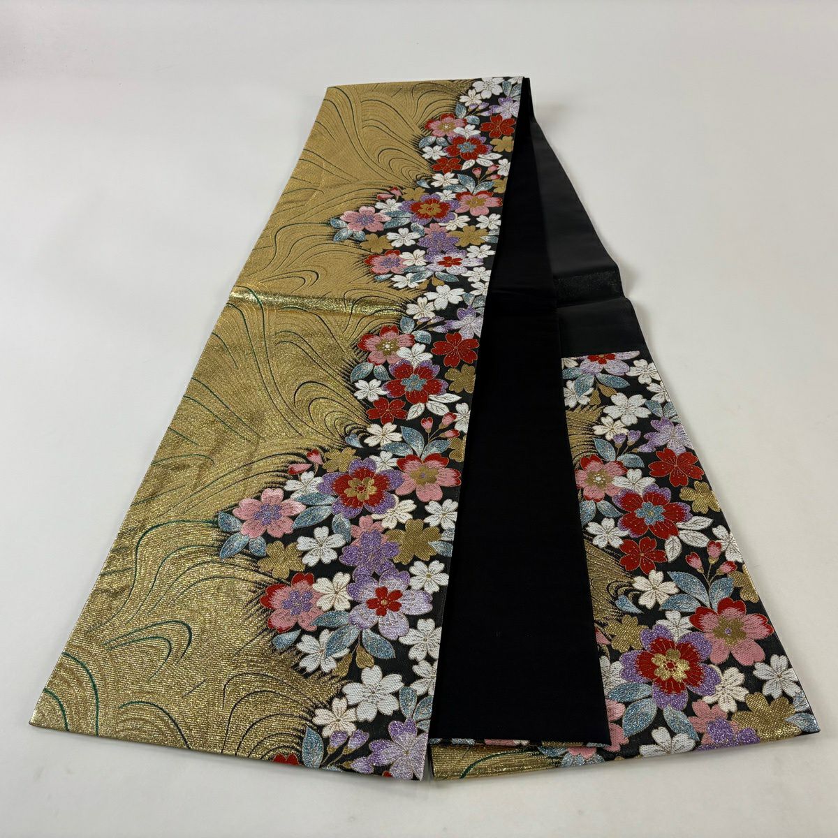 【美品】 袋帶 優品級 振袖禮服禮服用 櫻花 幾何學 金絲 金金箔 金色 六通 純蠶絲