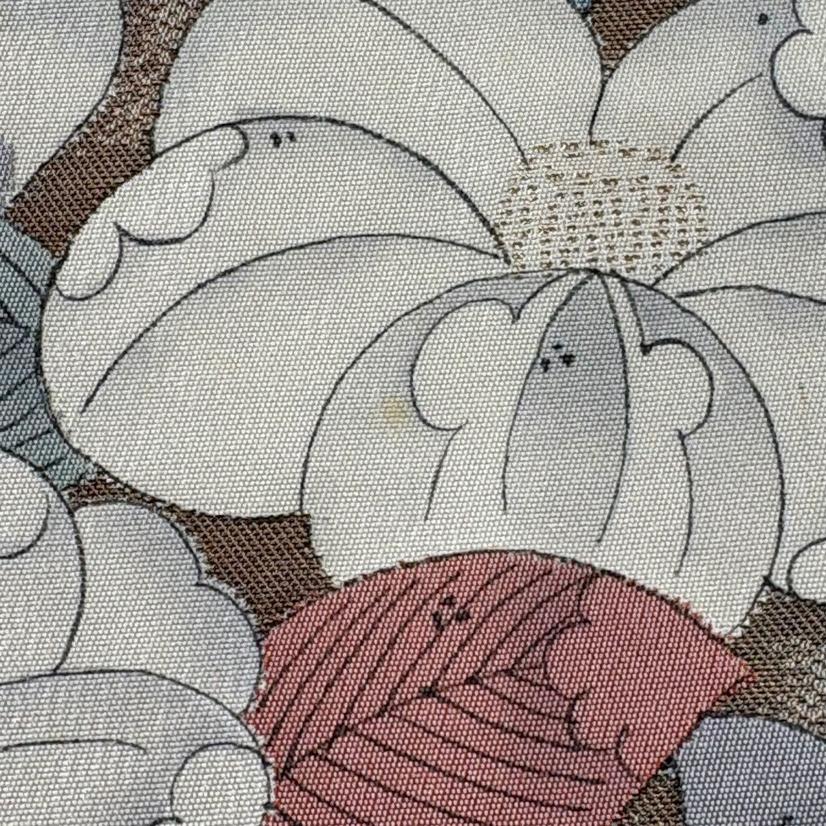 袋帶 秀品級 枝花 霞 金絲 米色 大鼓圖案 純蠶絲