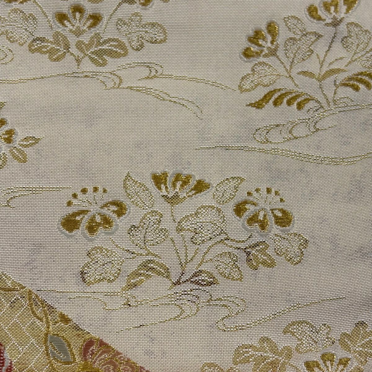 袋帶 秀品級 關西仕立 雜花紋 孔雀 金絲 金金箔 金色 六通 純蠶絲