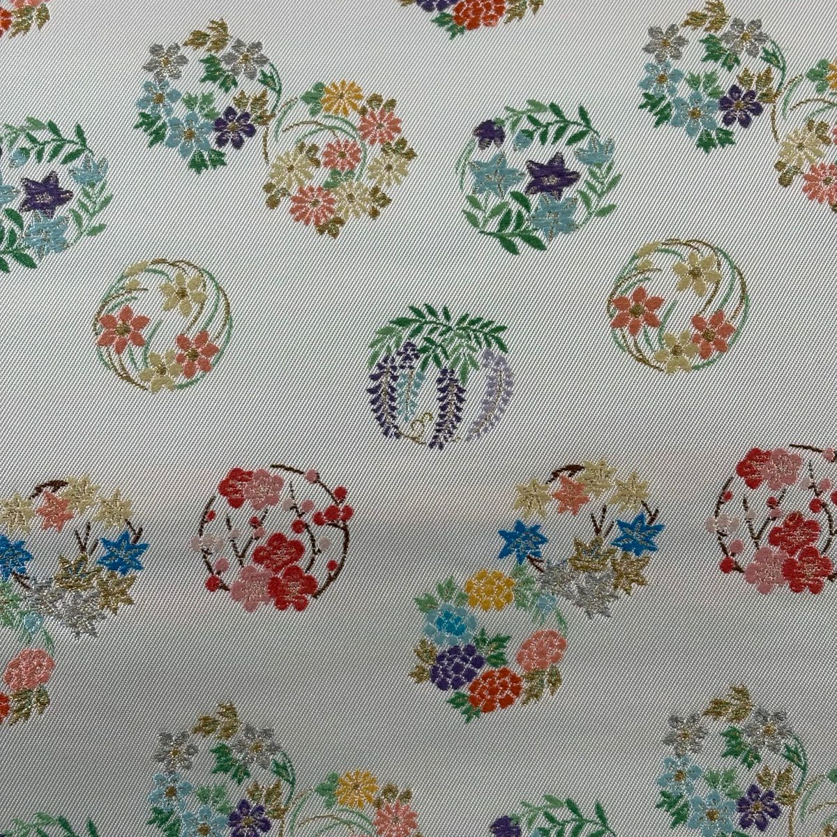 名古屋帶 秀品級 關西仕立 花丸紋 金銀彩 刺繡 奶油色 純蠶絲