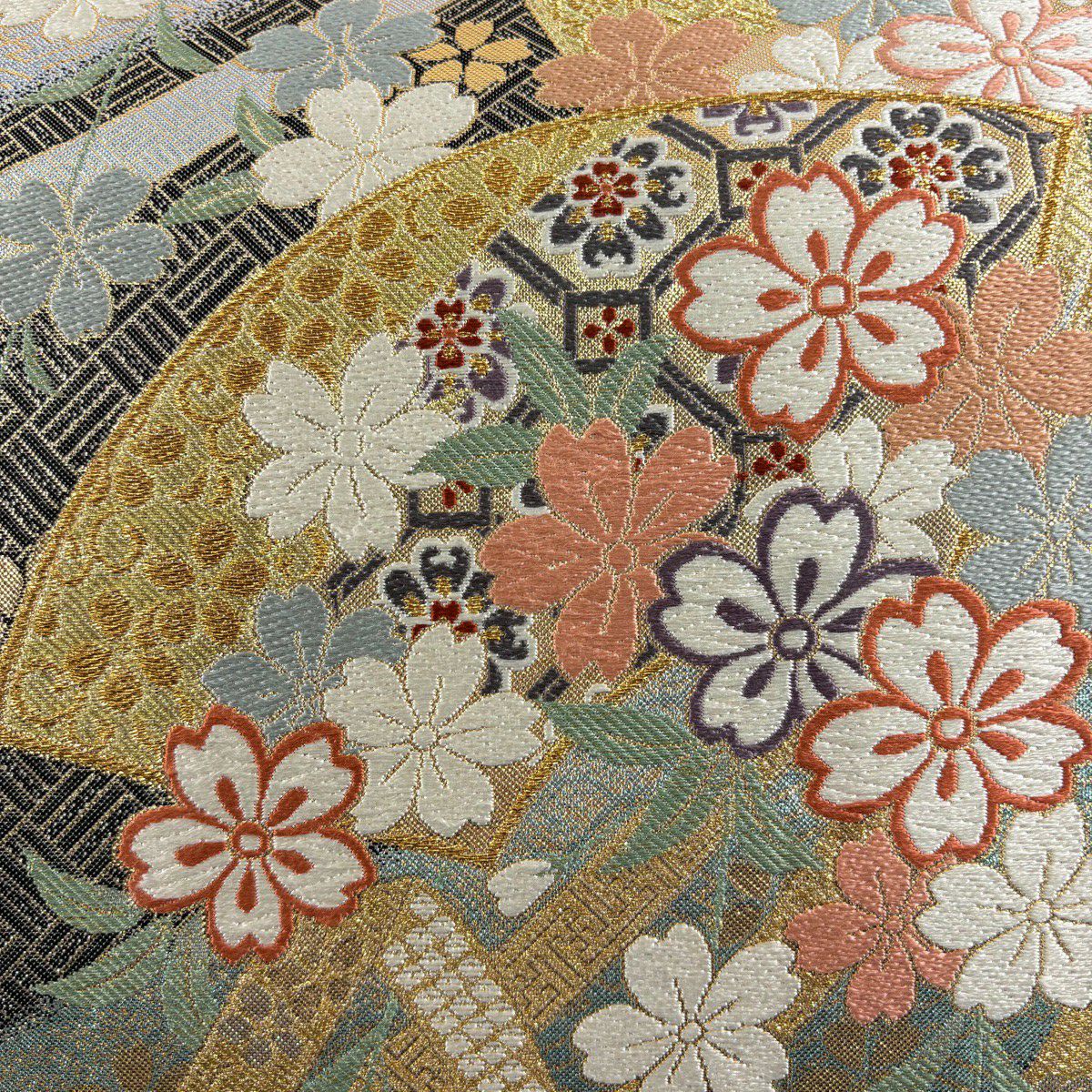 袋帶 秀品級 振袖禮服禮服用 扇子面 櫻花 唐織 金金箔 金色 六通 純蠶絲