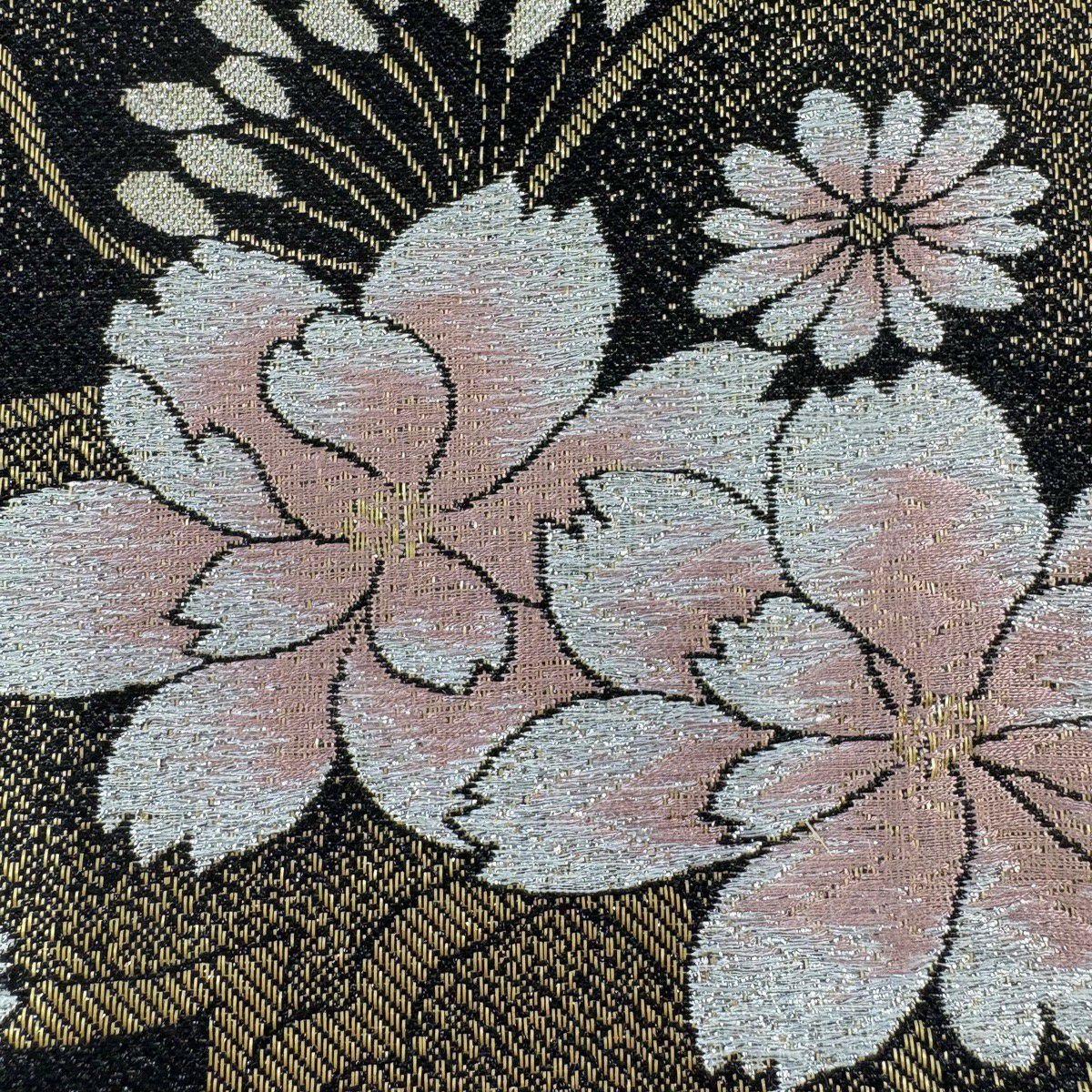【美品】 袋帶 秀品級 櫻花花瓣 金金箔 黑 六通 純蠶絲