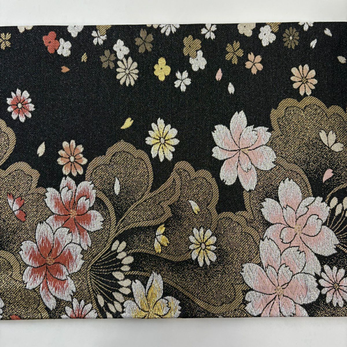 【美品】 袋帶 秀品級 櫻花花瓣 金金箔 黑 六通 純蠶絲