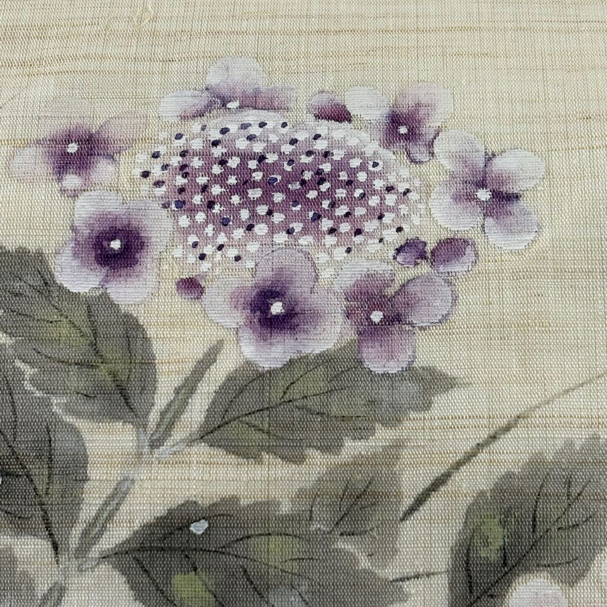 名古屋帶 秀品級 附落款 夏帶 紫陽花 米色 麻