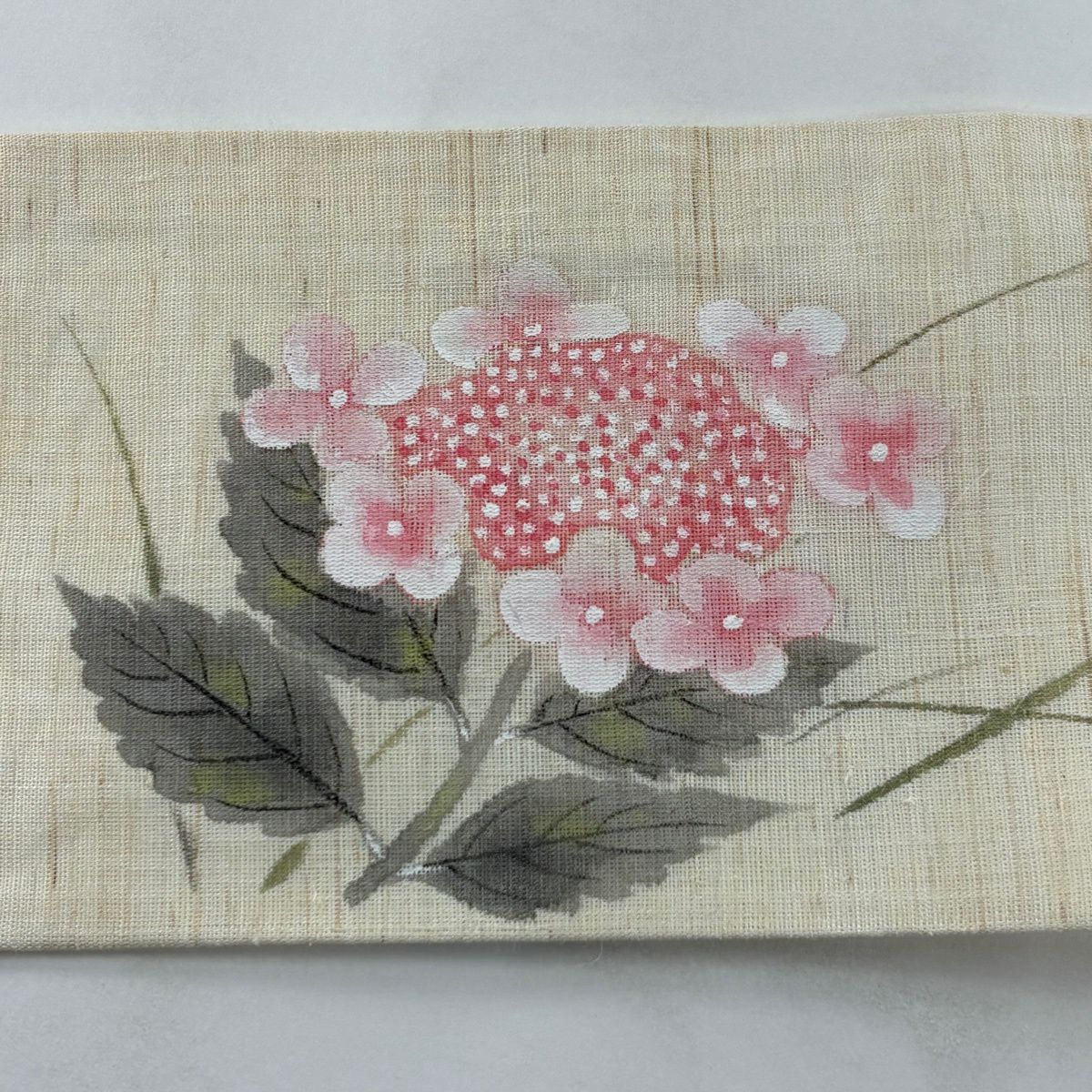 名古屋帶 秀品級 附落款 夏帶 紫陽花 米色 麻