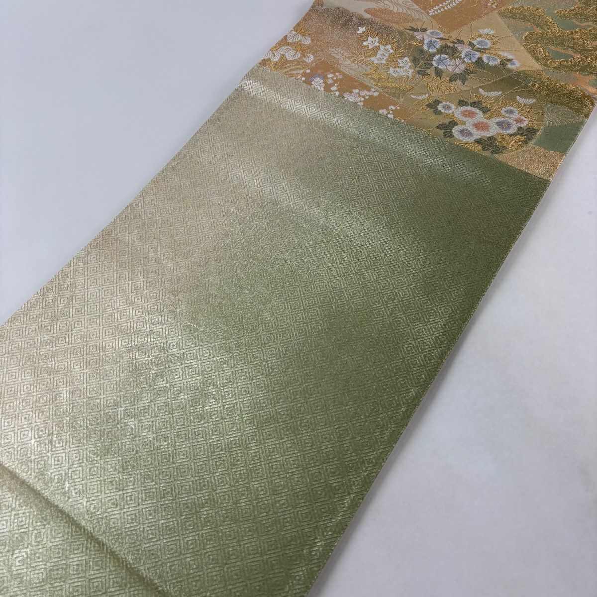 【美品】 袋帶 秀品級 色紙 花鳥 金絲 金金箔 金色 六通 純蠶絲