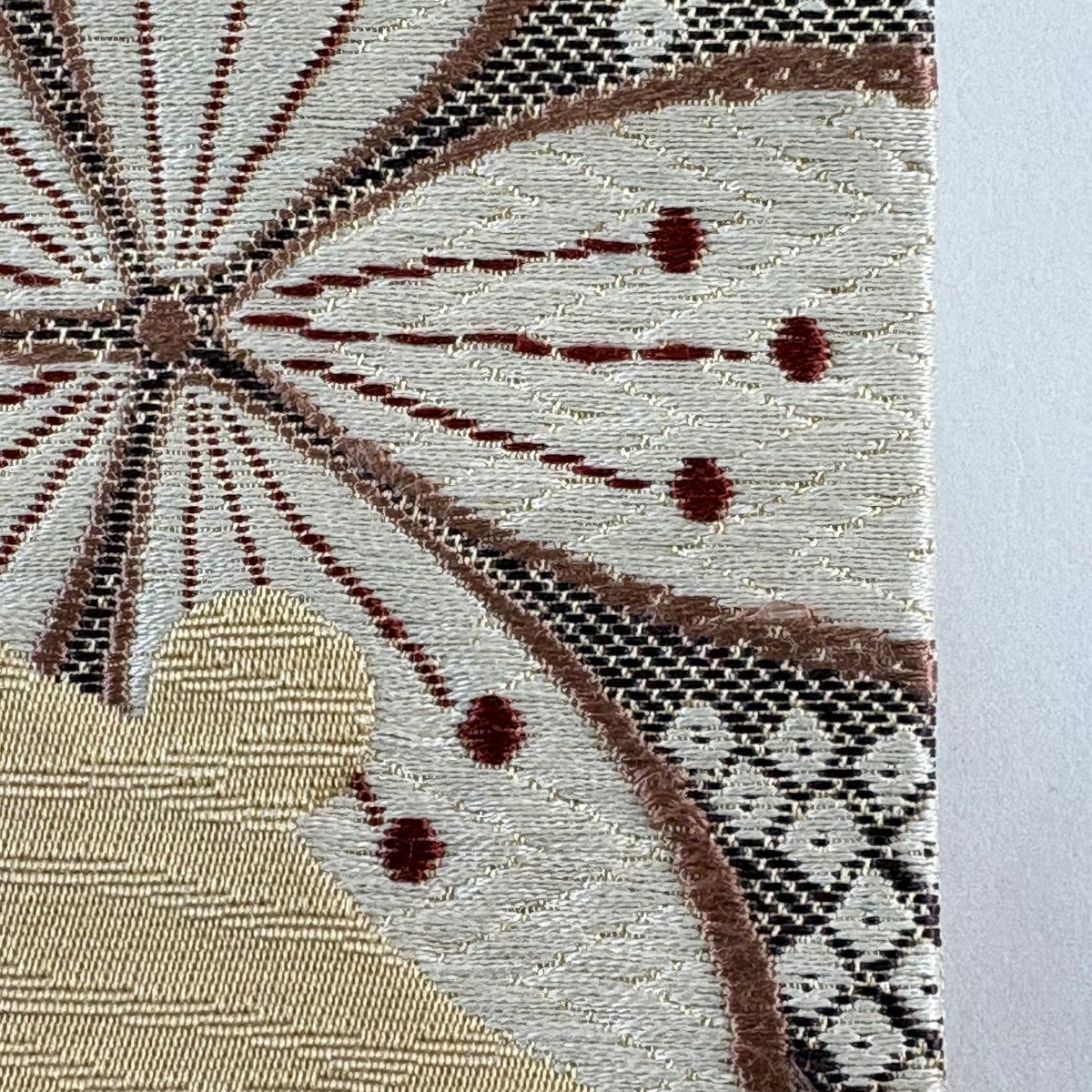 【美品】名古屋帶 秀品級 雪輪 櫻花刺繡 米色 純蠶絲