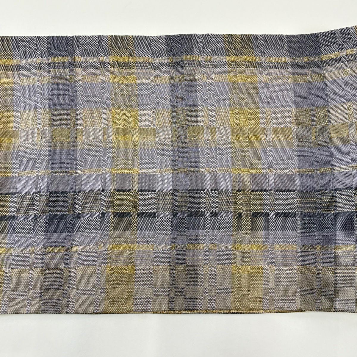 袋帶 秀品級 格子 金絲 灰紫 全通 純蠶絲