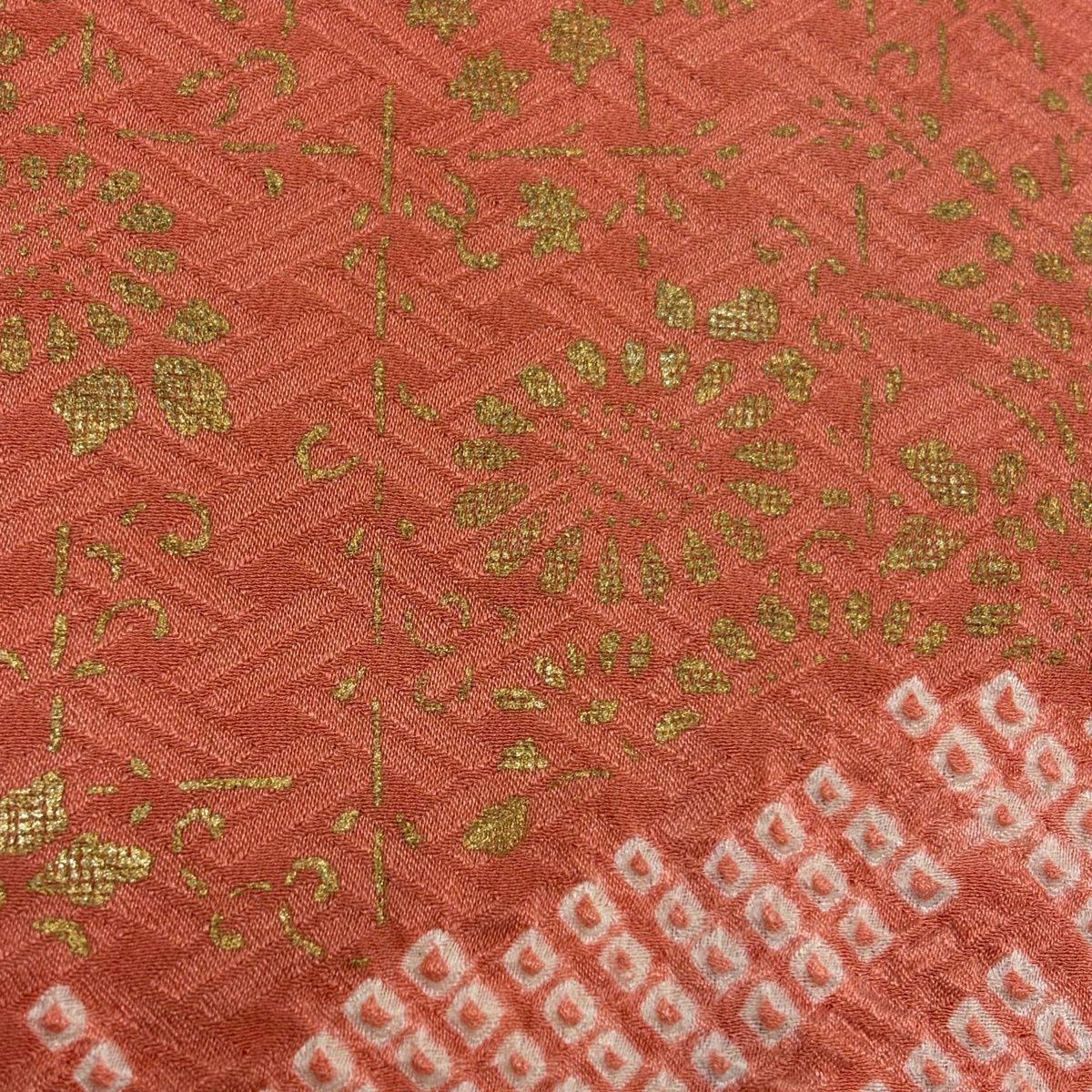 訪問服 身長163.5cm 袖長64cm M 雙層 草花紋紋 霞 絞染 刺繡 粉紅 純蠶絲 秀品級