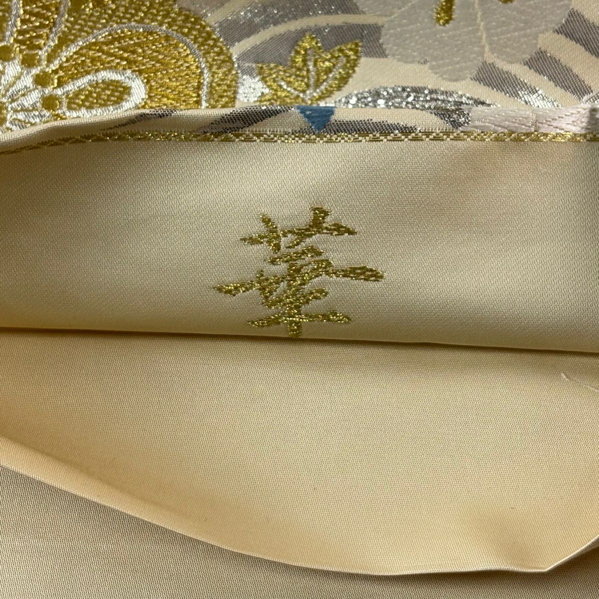 袋帶 秀品級 梅花花 樱枫 金銀絲 金金箔 米色 六通 純蠶絲