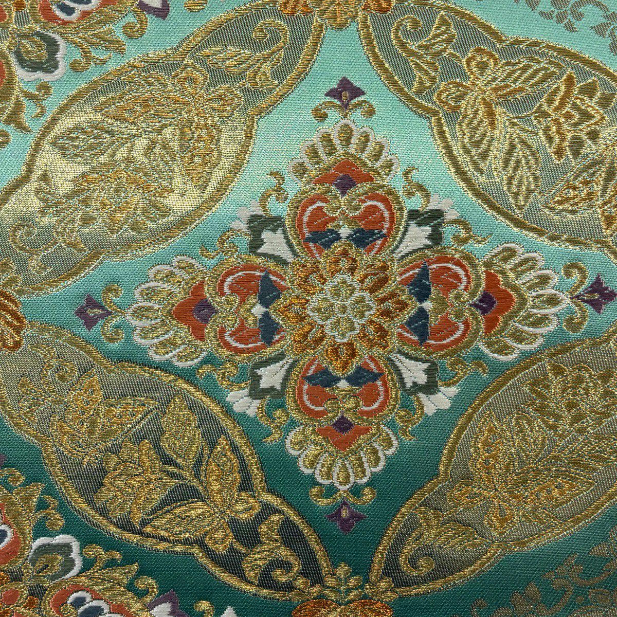 【美品】 袋帶 秀品級 關西仕立 七寶華紋 桐 金絲 金金箔 淺綠 六通 純蠶絲