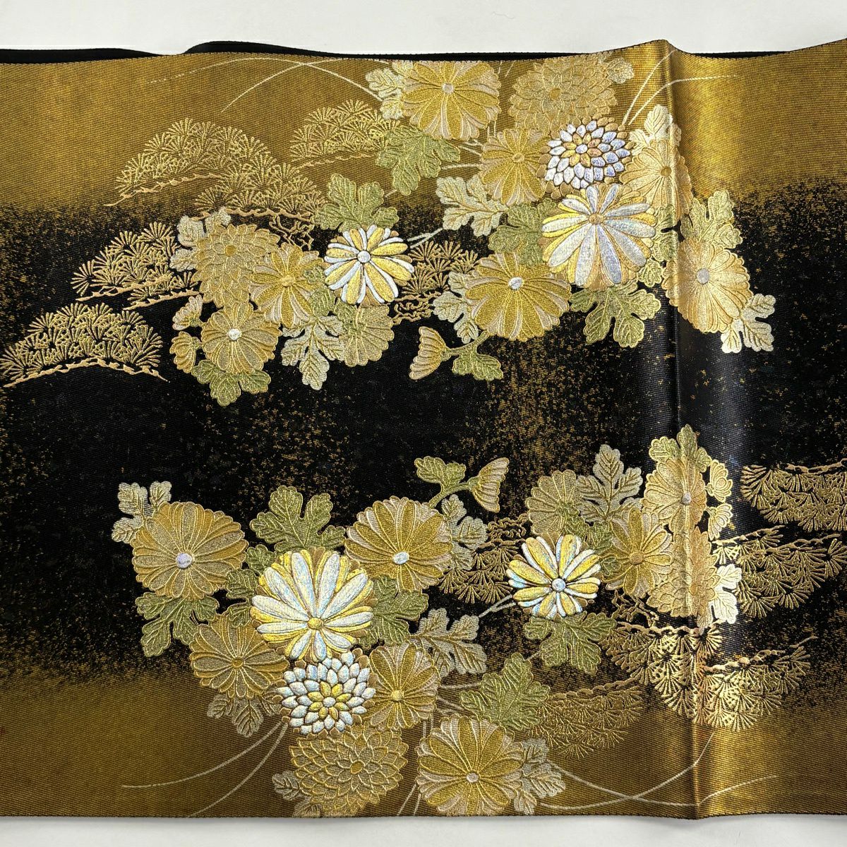 【美品】 袋帶 秀品級 華紋 菊花 金銀彩 金金箔 金色 大鼓圖案 純蠶絲
