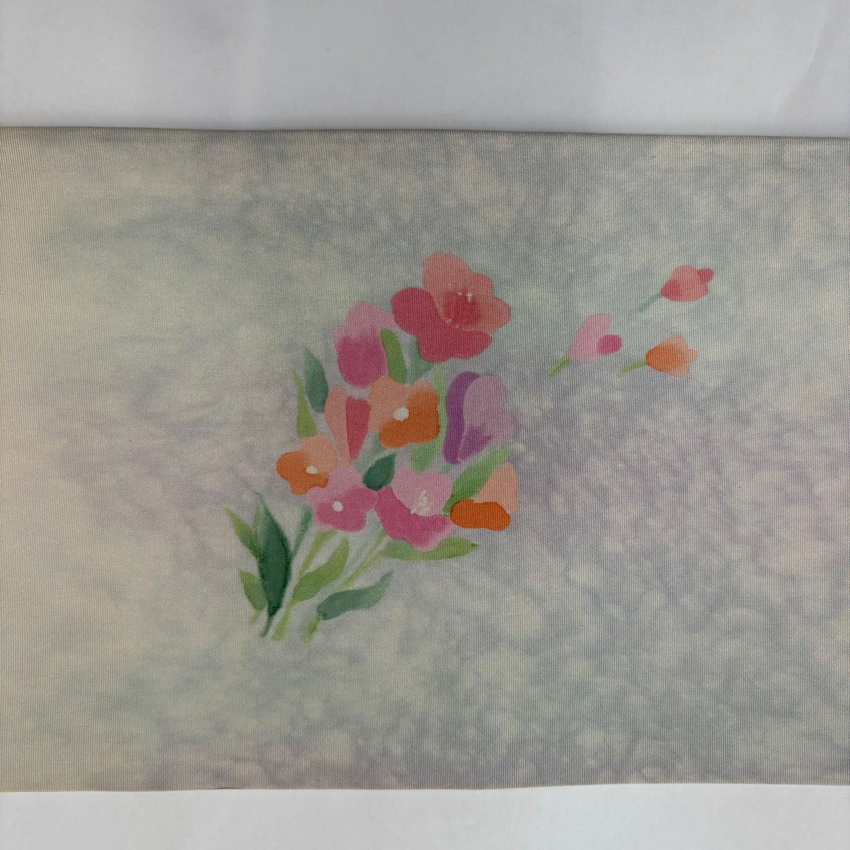名古屋帶 優品級 女孩 草花紋 淡奶油色 純蠶絲