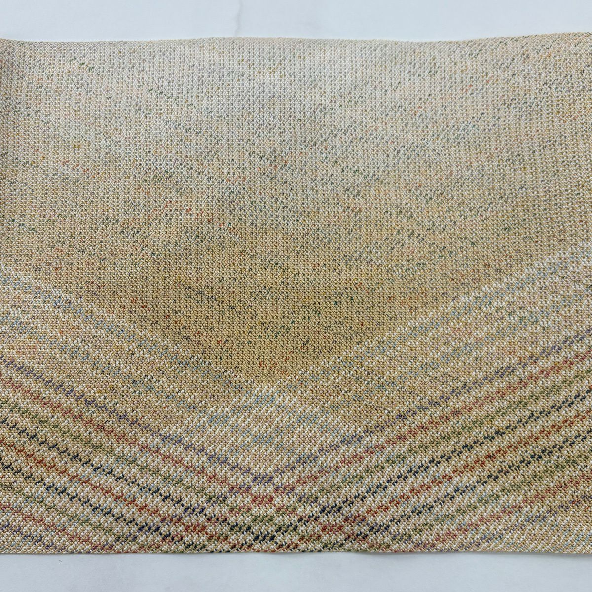 【美品】名古屋帶 秀品級 夏帶 八寸名古屋帶 松樹葉仕立 幾何學 米色 純蠶絲